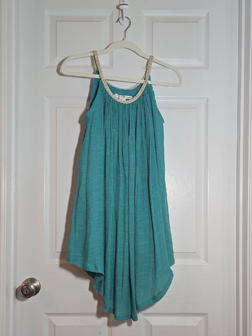 Nouveau Monde Teal Green Sleeveless Dress with Braided Rope Straps Size Small